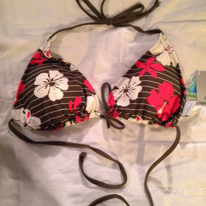 NWT KangoROOS Hibiscus Triangle Bikini Top Olive Pink Floral Print Size 10 M